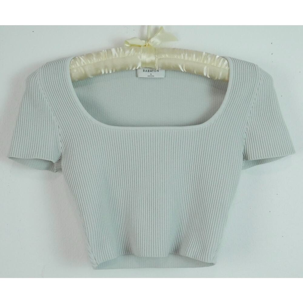 Aritzia Babaton Sculpt Knit Square Neck Top Small Minimal Ribbed Knit Crop Shirt